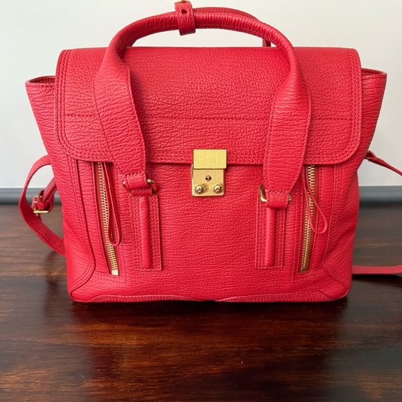 3.1 Phillip Lim Handbags - SOLD- 3.1 Phillip Lim Pashli Medium Satchel Red Pebbled Leather Crossbody Bag
